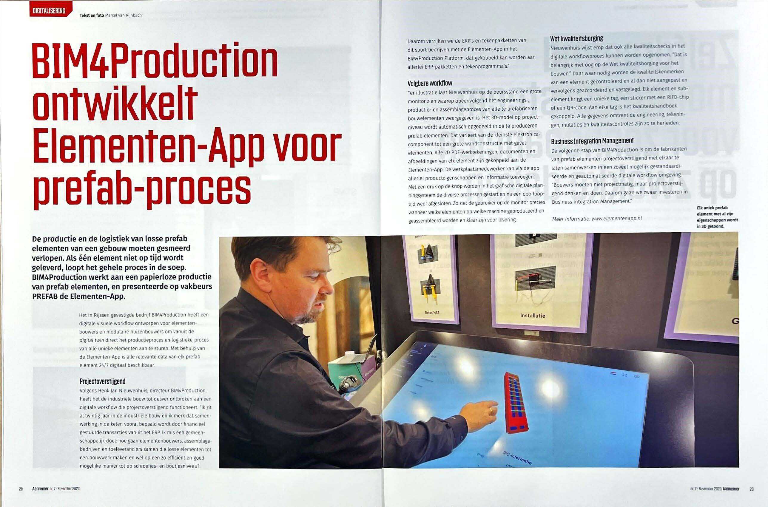 Artikel in Aannemer editie 7 over de BIM4Production Elementen App
