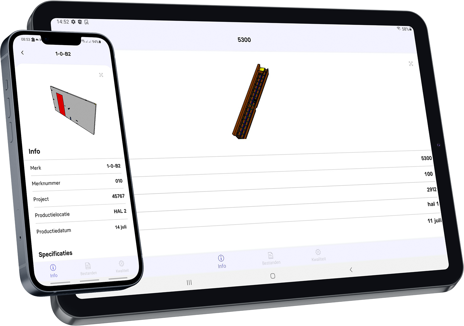 BIM4Production Elementen App op een Iphone en Ipad